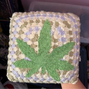 Urban Outfitters Green and Cream Leaf Pillow Decorative Bedding